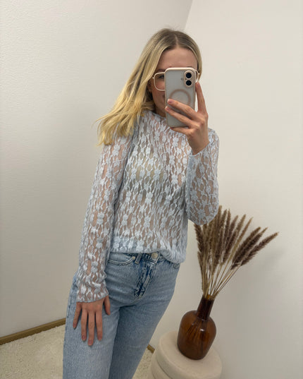 Spitzenshirt Rosi Hellblau Blau Florale Spitze Transparent