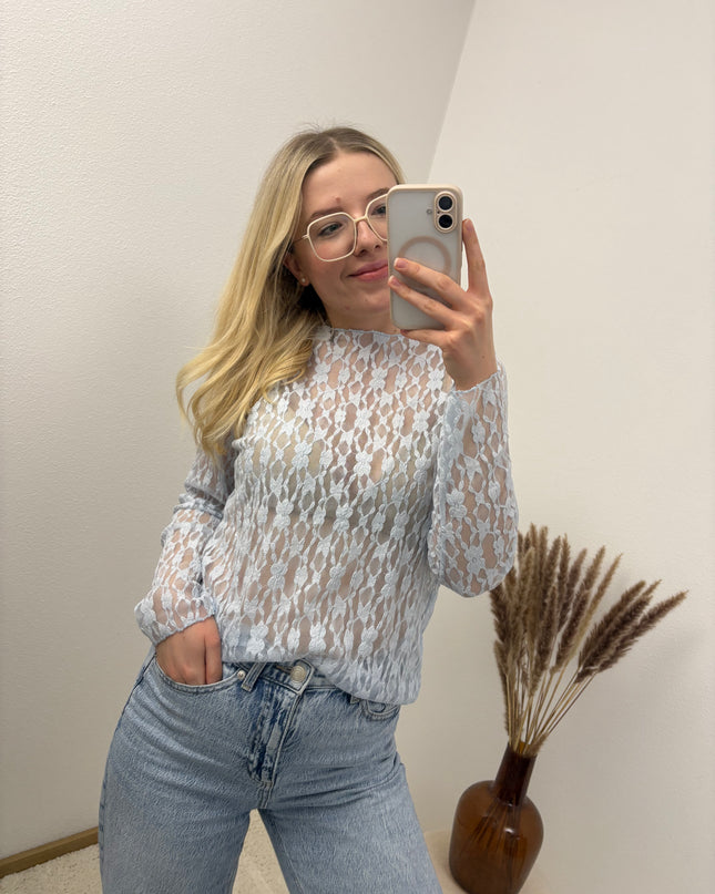 Spitzenshirt Rosi Hellblau Blau Florale Spitze Transparent