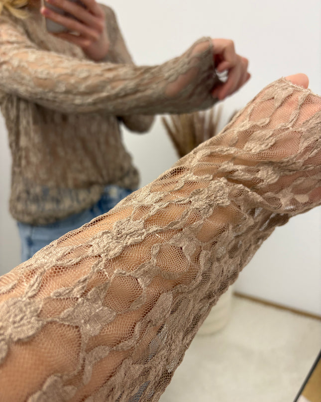 Spitzenshirt Rosi Taupe Florale Spitze Transparent