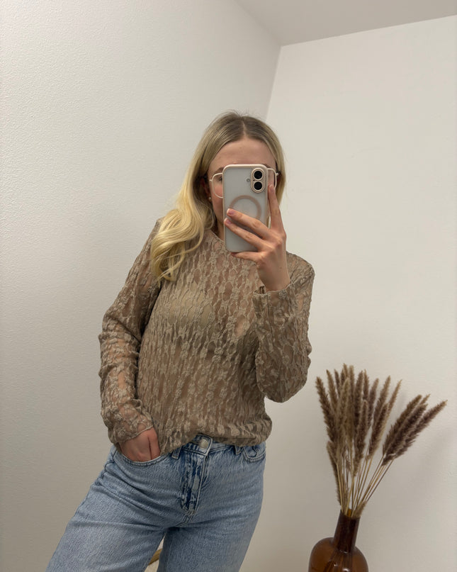 Spitzenshirt Rosi Taupe Florale Spitze Transparent