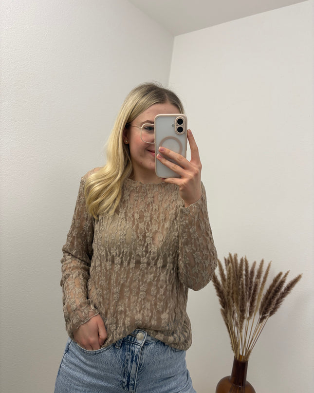 Spitzenshirt Rosi Taupe Florale Spitze Transparent