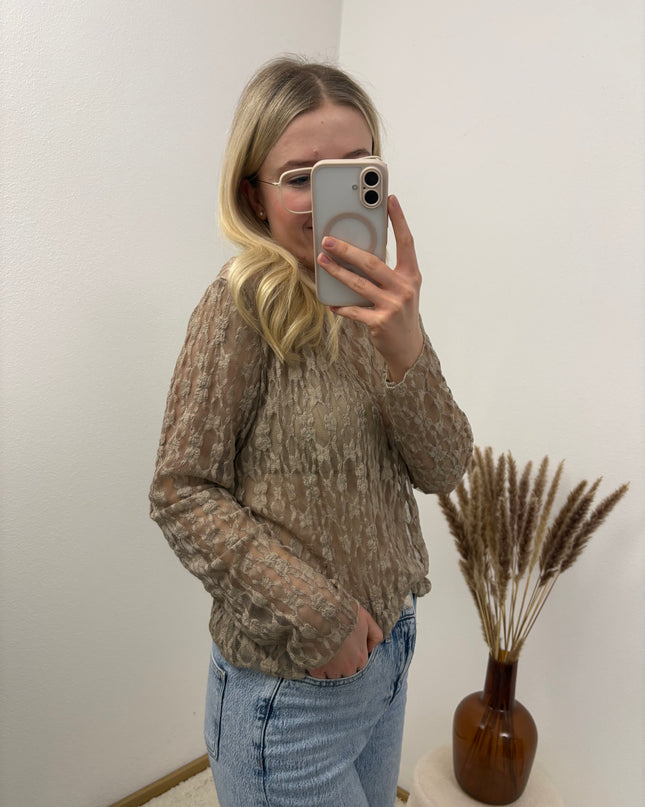 Spitzenshirt Rosi Taupe Florale Spitze Transparent