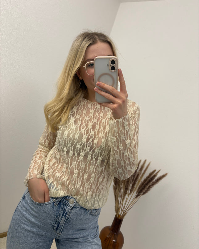 Spitzenshirt Rosi Beige Florale Spitze Transparent