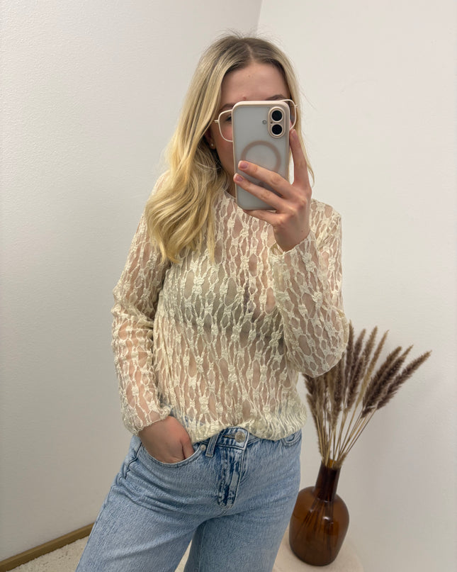 Spitzenshirt Rosi Beige Florale Spitze Transparent