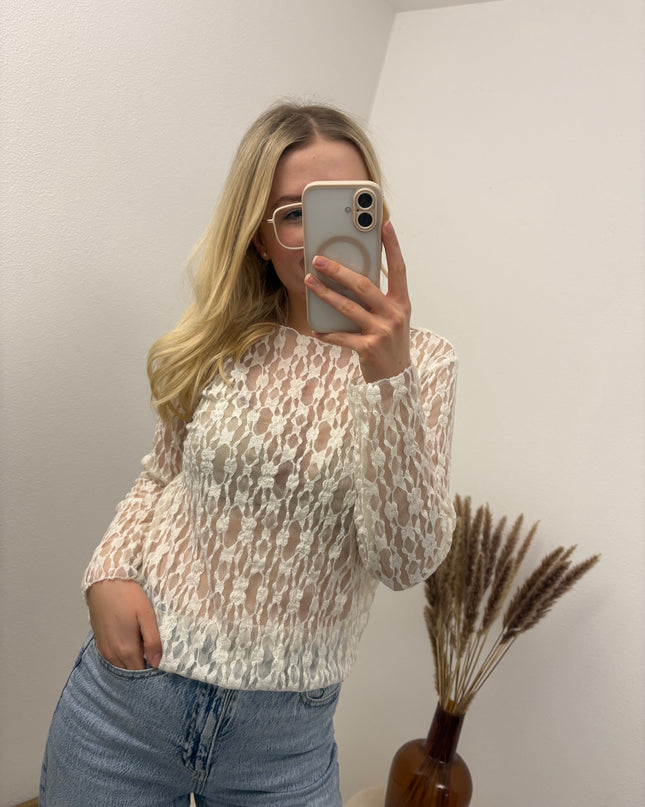 Spitzenshirt Rosi Weiß Florale Spitze Transparent