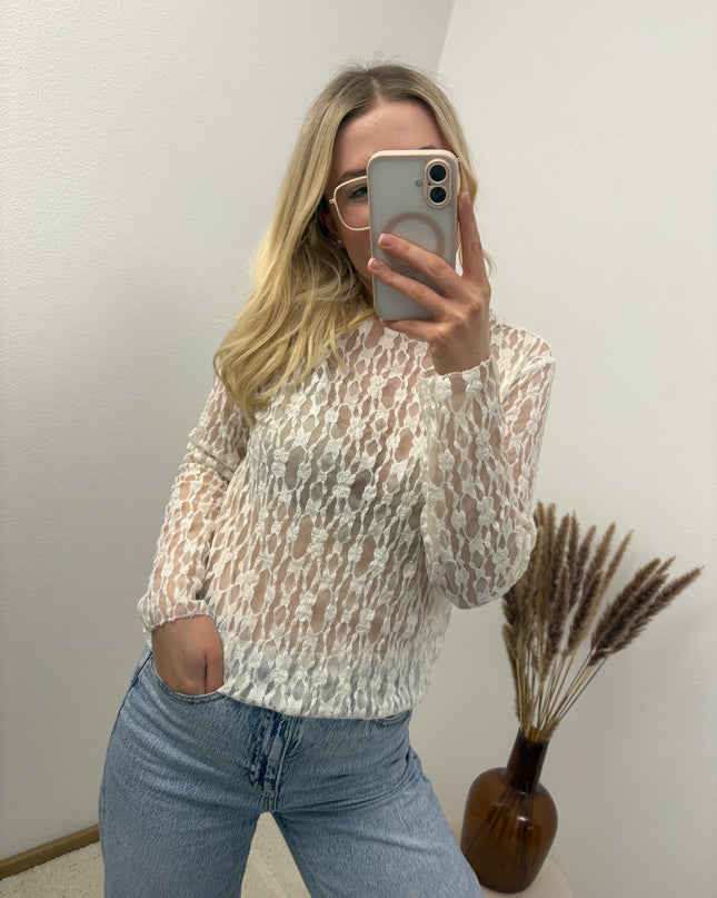 Spitzenshirt Rosi Weiß Florale Spitze Transparent