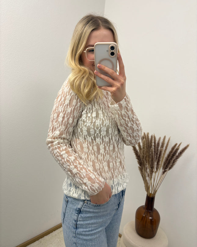 Spitzenshirt Rosi Weiß Florale Spitze Transparent