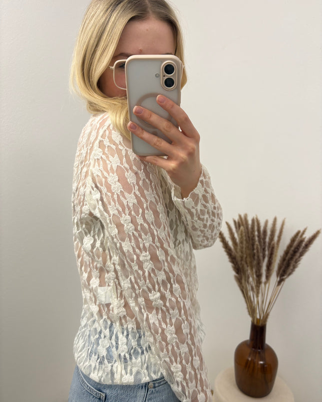 Spitzenshirt Rosi Weiß Florale Spitze Transparent