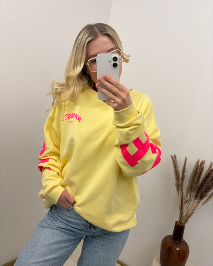 Sweater Namaste Sweatshirt Pullover Gelb Pink