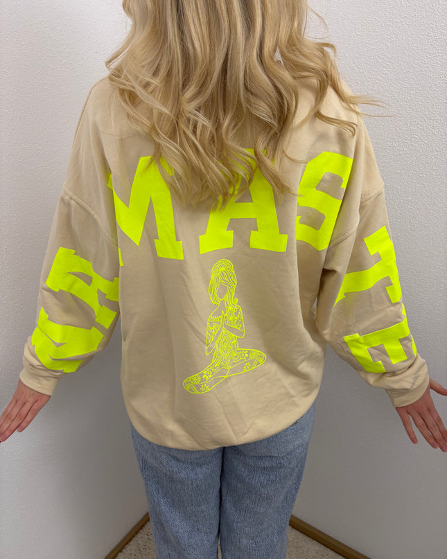 Sweater Namaste Sweatshirt Pullover Beige Gelb Neon