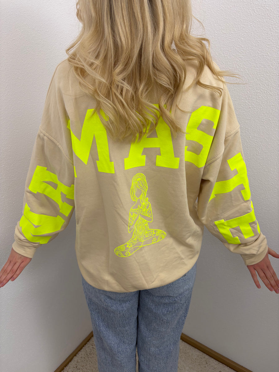 Sweater Namaste Sweatshirt Pullover Beige Gelb Neon