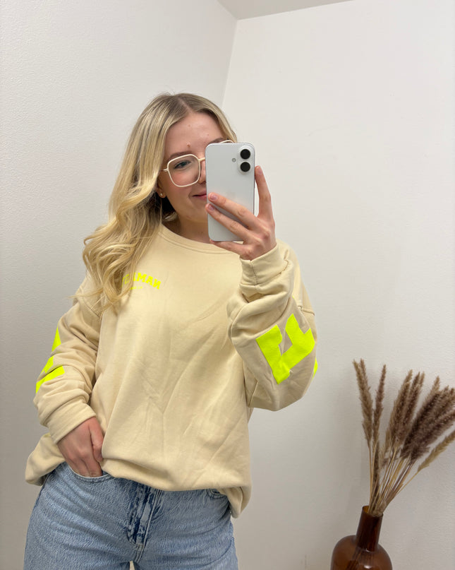 Sweater Namaste Sweatshirt Pullover Beige Gelb Neon