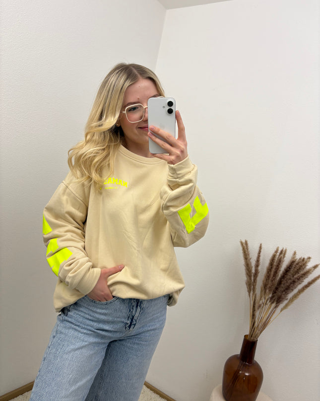 Sweater Namaste Sweatshirt Pullover Beige Gelb Neon