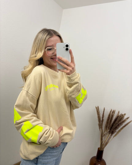 Sweater Namaste Sweatshirt Pullover Beige Gelb Neon