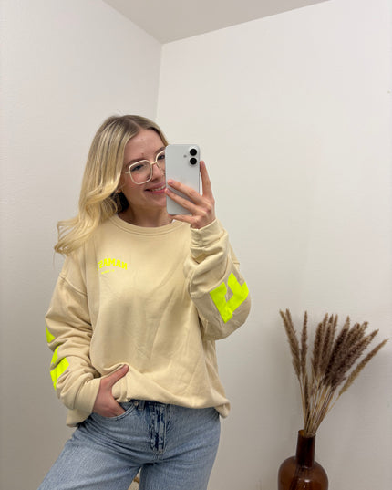 Sweater Namaste Sweatshirt Pullover Beige Gelb Neon