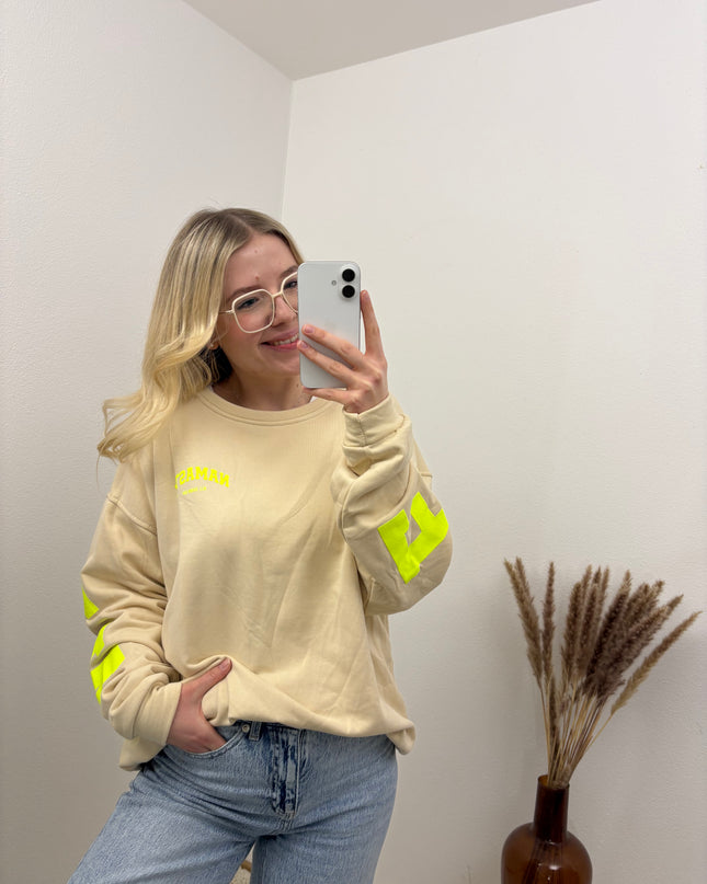 Sweater Namaste Sweatshirt Pullover Beige Gelb Neon