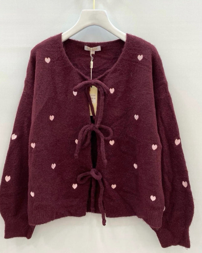 Strickjacke Heart mit Schleifen gestickte Herzen Rot