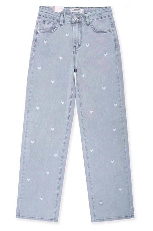 Jeans Herzen Grau Straight Leg Denim