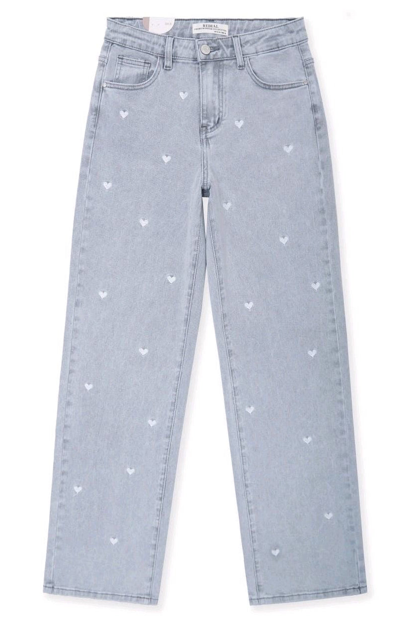 Jeans Herzen Grau Straight Leg Denim