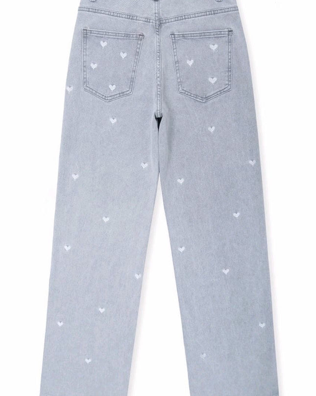 Jeans Herzen Grau Straight Leg Denim