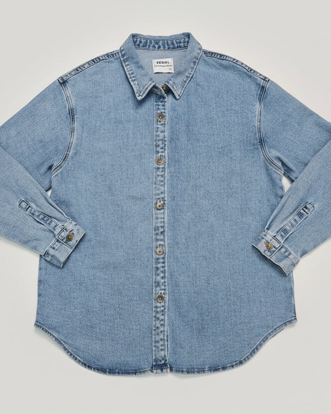 Jeans Hemd Overshirt Blau Knöpfe