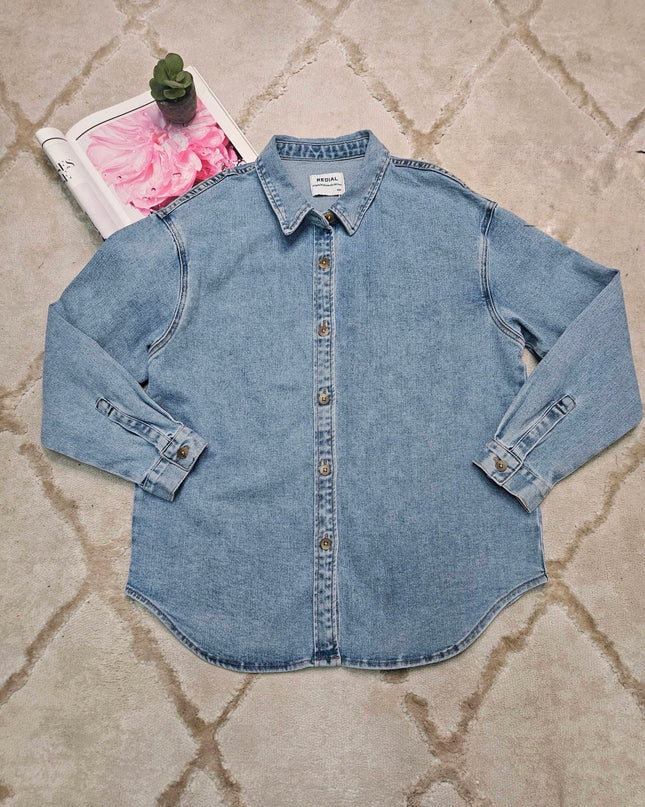 Jeans Hemd Overshirt Blau Knöpfe