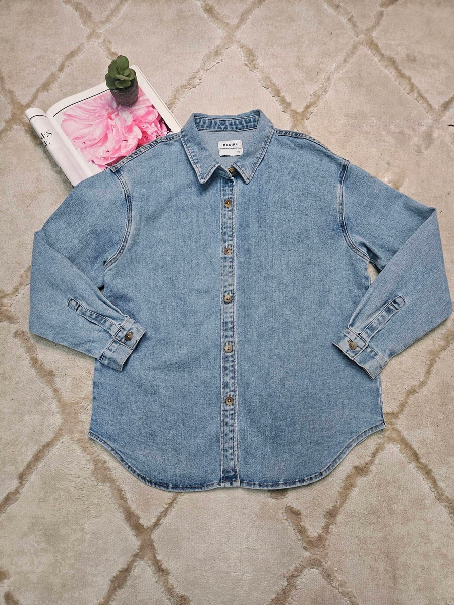 Jeans Hemd Overshirt Blau Knöpfe