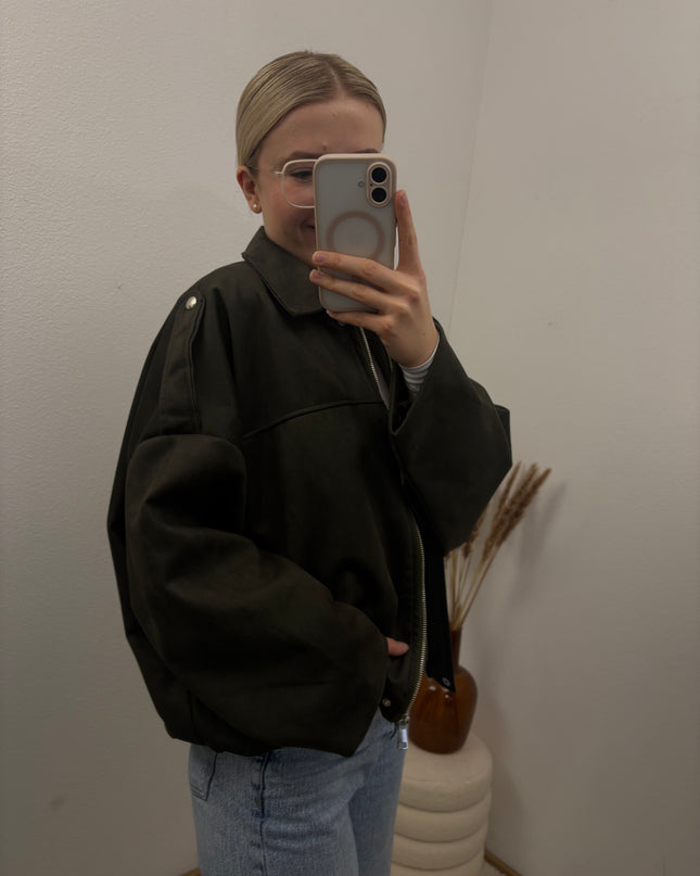 Bomberjacke "Sara" Wildlederimitat Kunstleder Olivgrün Khaki