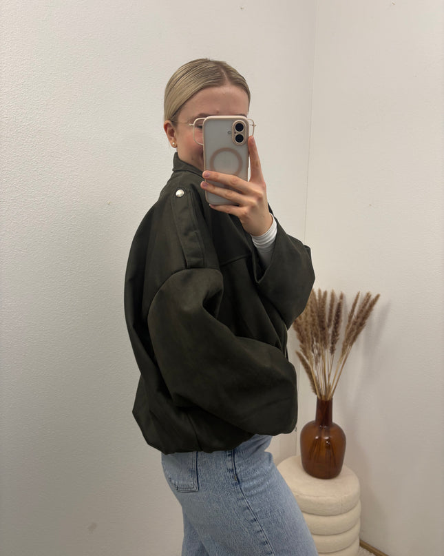 Bomberjacke "Sara" Wildlederimitat Kunstleder Olivgrün Khaki