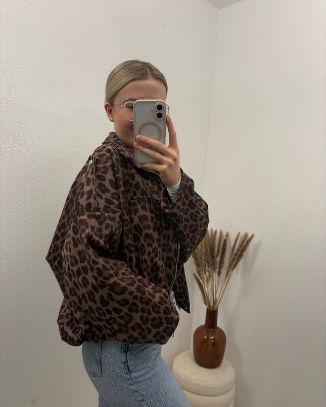 Bomberjacke "Sara" Wildlederimitat Kunstleder Leomuster Braun