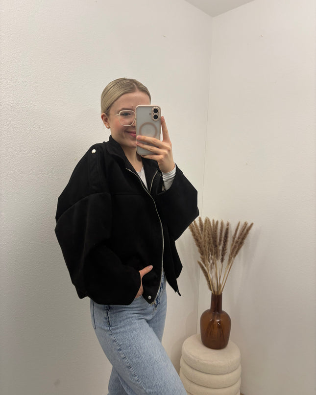 Bomberjacke "Sara" Wildlederimitat Kunstleder Schwarz