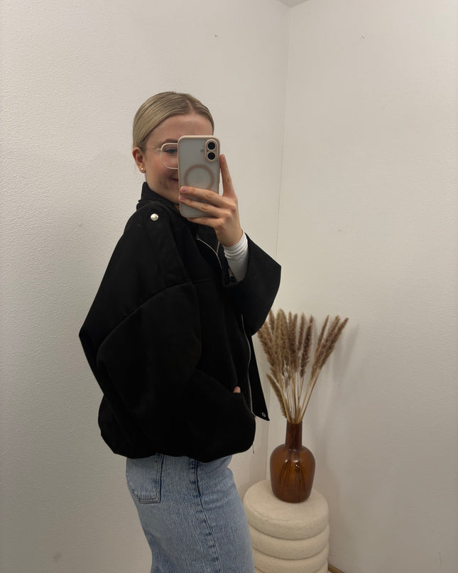 Bomberjacke "Sara" Wildlederimitat Kunstleder Schwarz