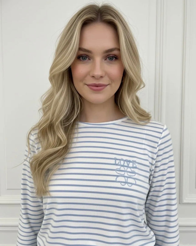 Longsleeve Langarmshirt Streifen Love Blau Rosa Schwarz Gelb