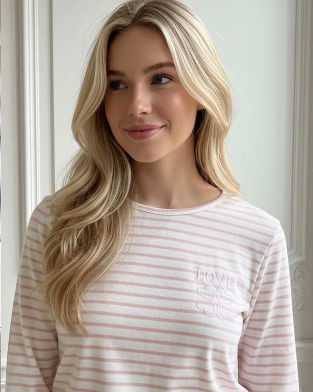 Longsleeve Langarmshirt Streifen Love Blau Rosa Schwarz Gelb