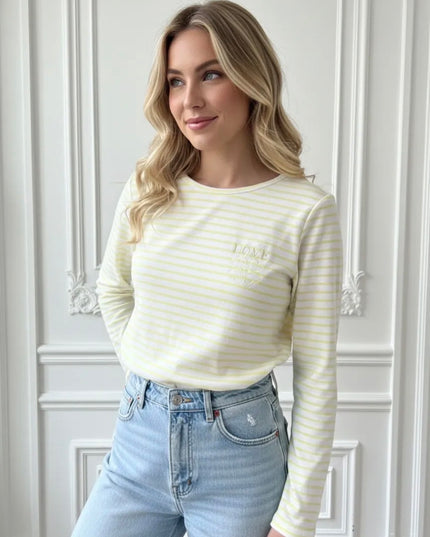 Longsleeve Langarmshirt Streifen Love Blau Rosa Schwarz Gelb