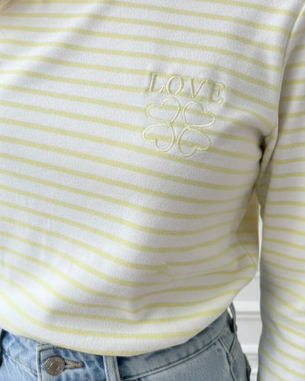 Longsleeve Langarmshirt Streifen Love Blau Rosa Schwarz Gelb