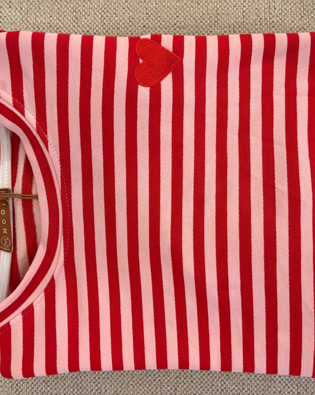 Pullover Sweater gestreift mit gesticktem Herz