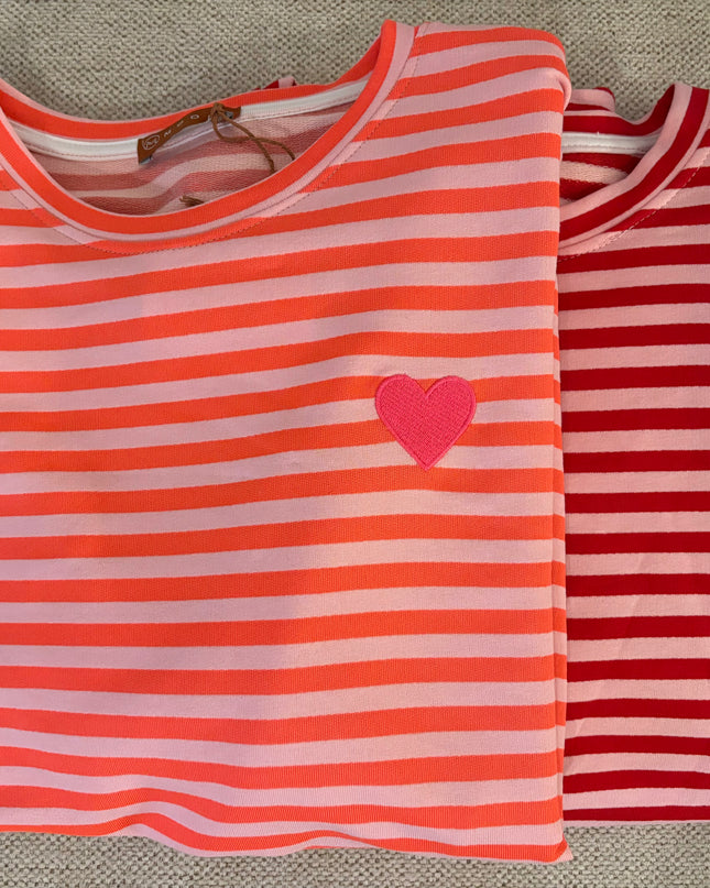 Pullover Sweater gestreift mit gesticktem Herz