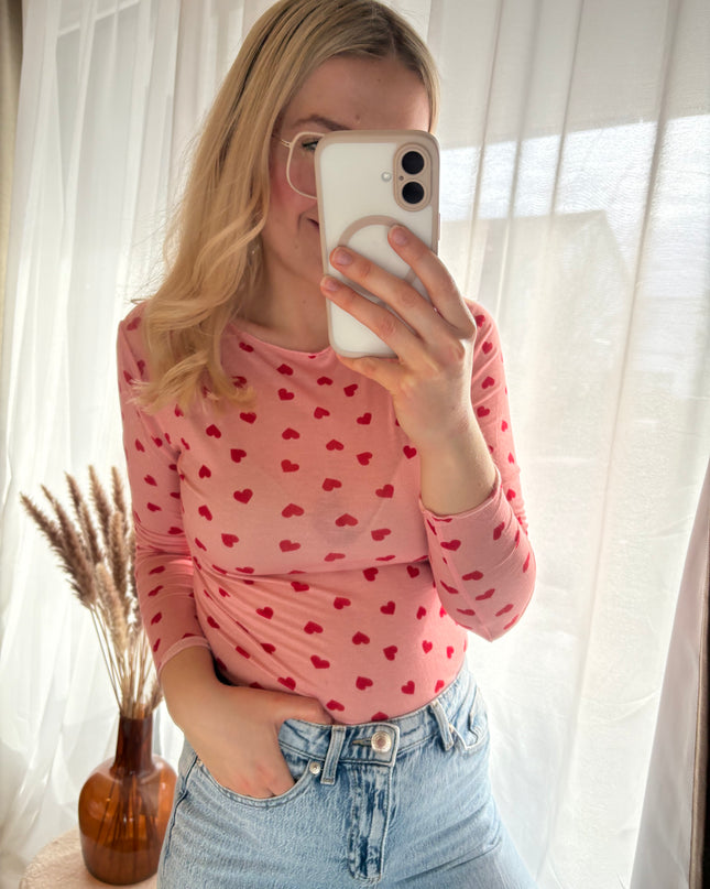 Cashmere Langarmshirt Longsleeve Herzen Rundhals