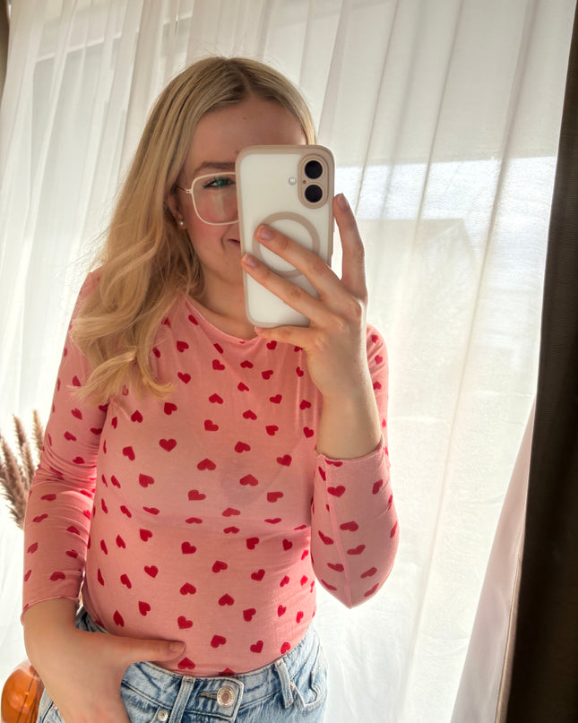 Cashmere Langarmshirt Longsleeve Herzen Rundhals