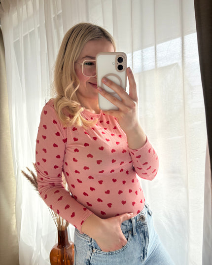 Cashmere Langarmshirt Longsleeve Herzen Rundhals