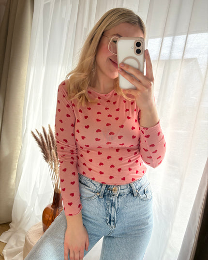 Cashmere Langarmshirt Longsleeve Herzen Rundhals