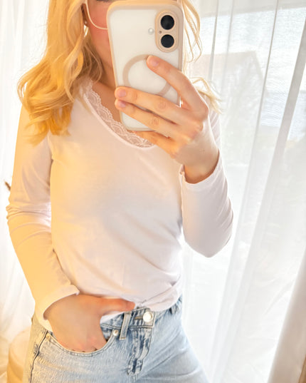 Longsleeve Langarmshirt mit Spitze Weiß
