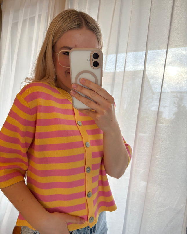 Kurzarm Streifen Strickjacke Mehrfachauswahl