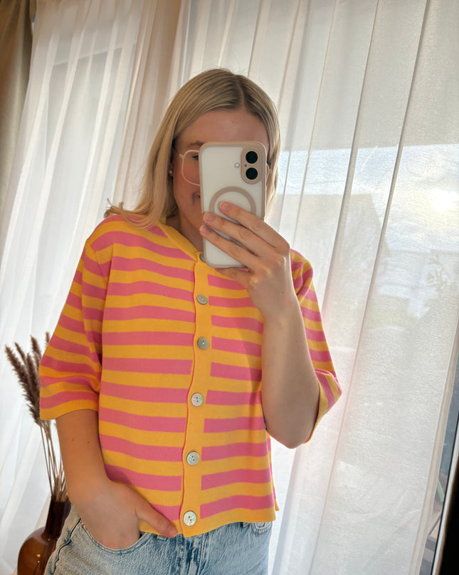 Kurzarm Streifen Strickjacke Mehrfachauswahl