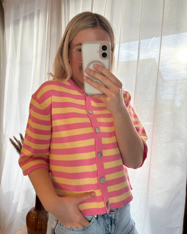 Kurzarm Streifen Strickjacke Mehrfachauswahl