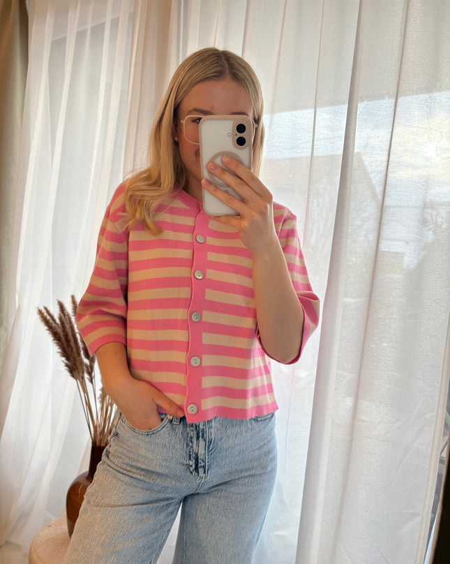 Kurzarm Streifen Strickjacke Mehrfachauswahl