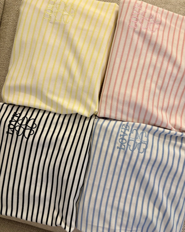 Longsleeve Langarmshirt Streifen Love Blau Rosa Schwarz Gelb