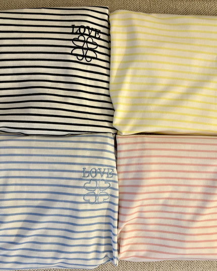 Longsleeve Langarmshirt Streifen Love Blau Rosa Schwarz Gelb