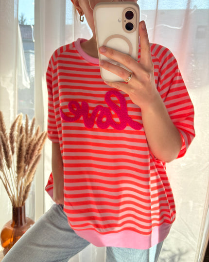 Kurzarm Sweater Love gestreift